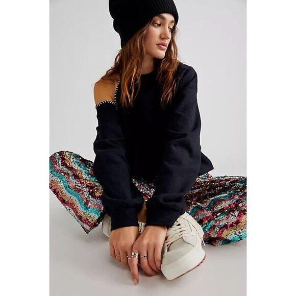Free People Sweaters - NWT FREE PEOPLE X TRICIA FIX Sz S CUTOUT SWEATSHIRT IN BLACK